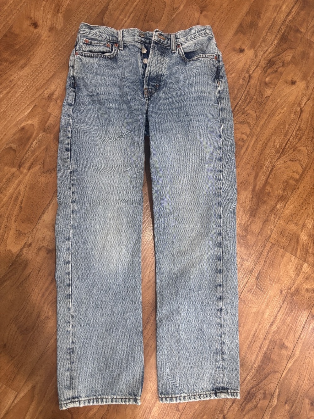 Topshop Jeans W27 L30 US 5 Light Wash High Rise Straight Leg Denim